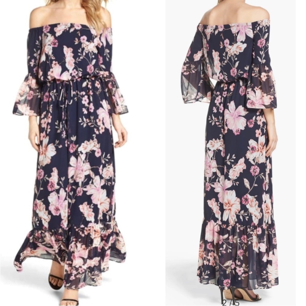 Eliza J floral maxi dress with bell sleeves and lining